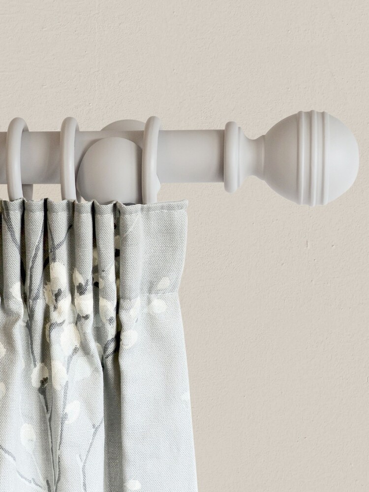 Laura Ashley Steel 35mm Wood Curtain Pole With Ribbed Ball Finial - Image 1 of 4