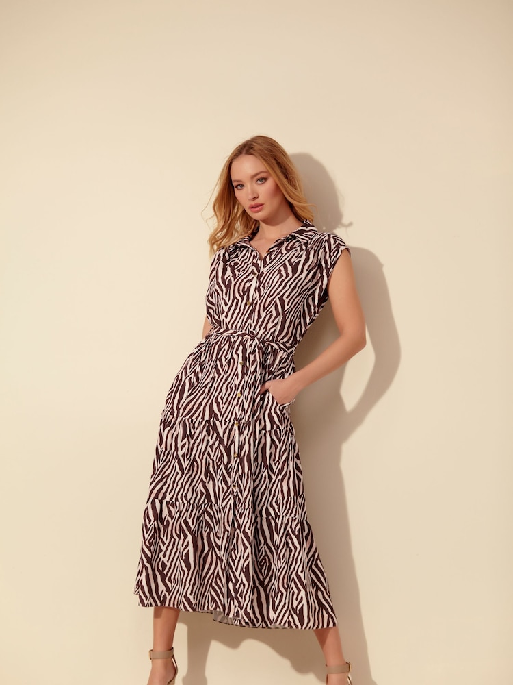 Sonder Studio Cream Zebra Print Midi Dress - Image 2 of 5