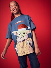 Grogu Navy Blue Short Sleeve Christmas T-Shirt (3-16yrs) - Image 1 of 8