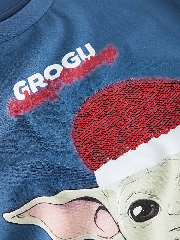 Grogu Navy Blue Short Sleeve Christmas T-Shirt (3-16yrs) - Image 8 of 8