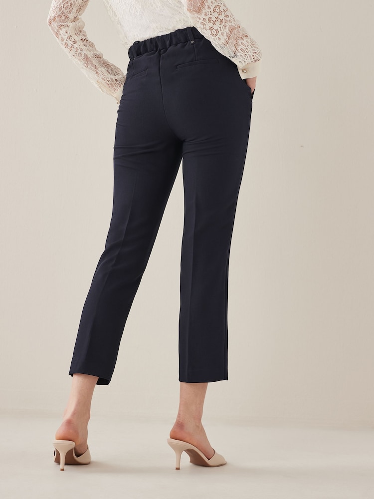 Navy Blue Tailored Elastic Back Straight Leg Pull On Trousers - Image 2 of 3