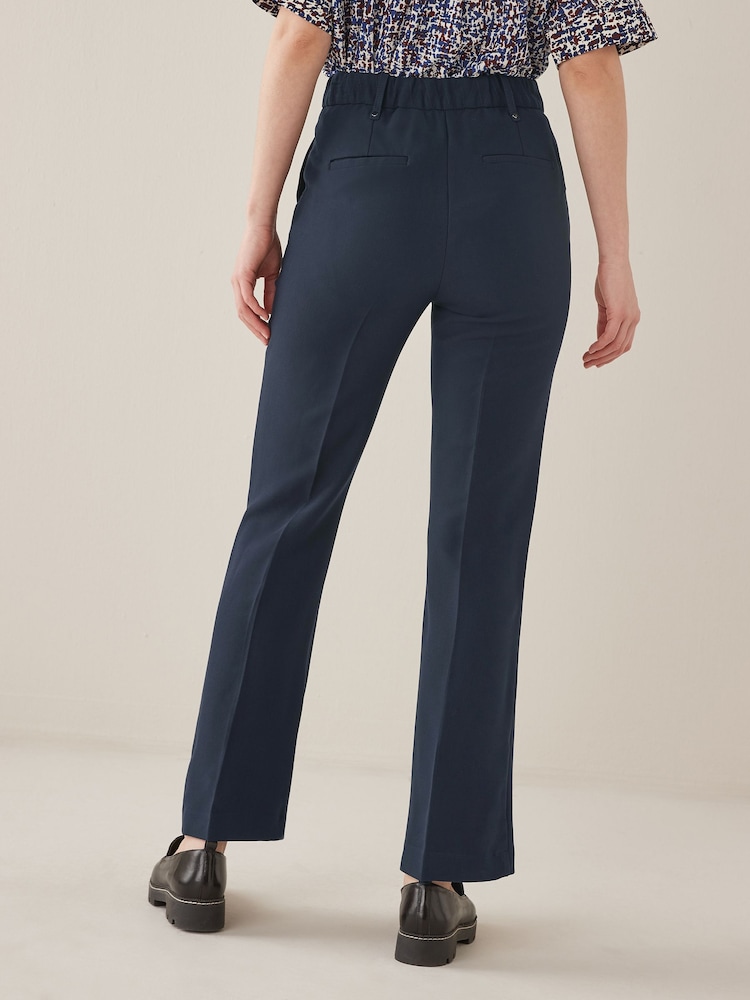 Navy Blue Tailored Elasticated Back Boot Cut Trousers - Image 1 of 5