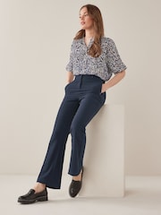 Navy Blue Tailored Elasticated Back Boot Cut Trousers - Image 2 of 5