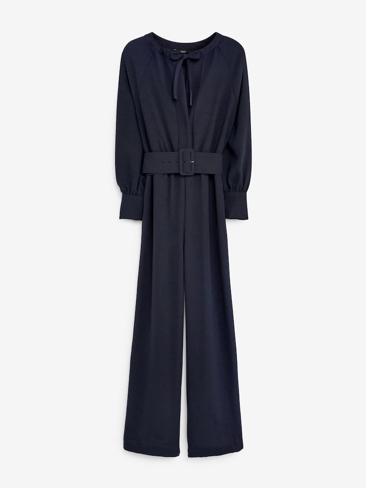 Marineblau/blau - Krepp-Jumpsuit mit Bindeband am Ausschnitt - Bild 5 von 5