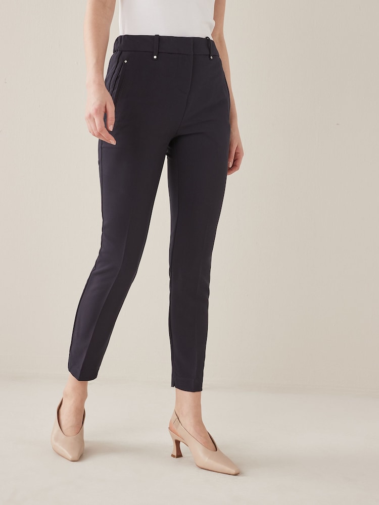 Navy Blue Tailored Elasticated Back Skinny Leg Trousers - Image 1 of 5