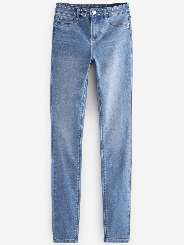 Mid Blue Stud Waistband Next Power Stretch Denim Leggings - Image 5 of 5