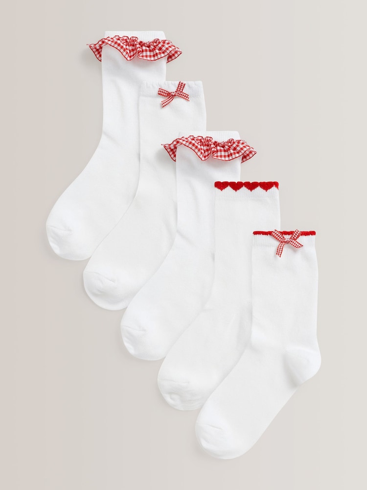 Red 5 Pack Cotton Rich Gingham Ankle School Socks - Image 2 of 7 Red 5 Pack Cotton Rich Gingham Ankle School Socks - Image 2 of 7