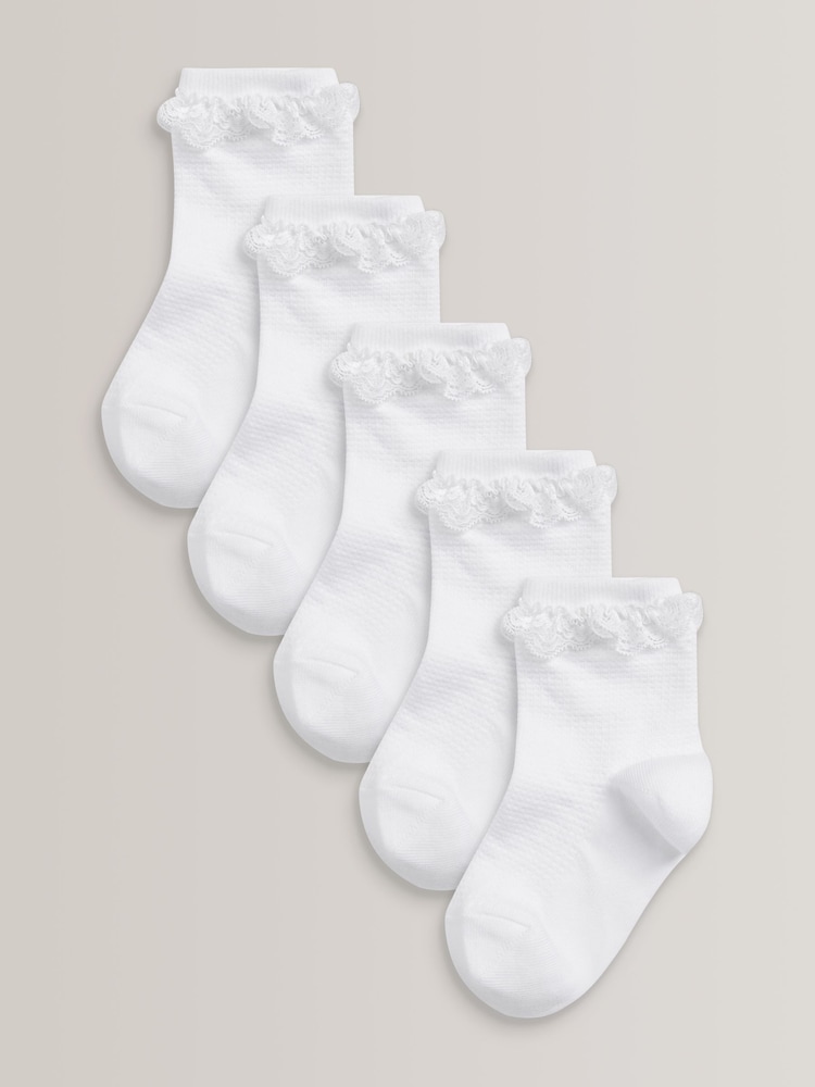 Weiß - Gerüschte Socken mit hohem Baumwollanteil, 5er-Pack - Bild 1 von 2
