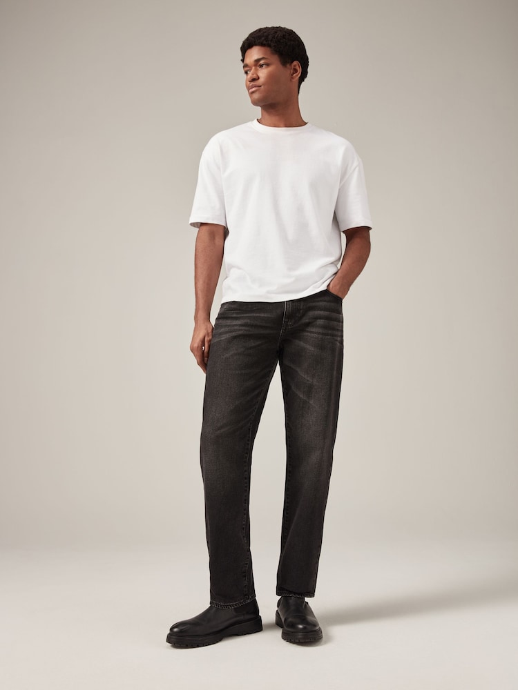 Black Washed Straight Fit 100% Cotton Authentic Jeans - Image 1 of 11