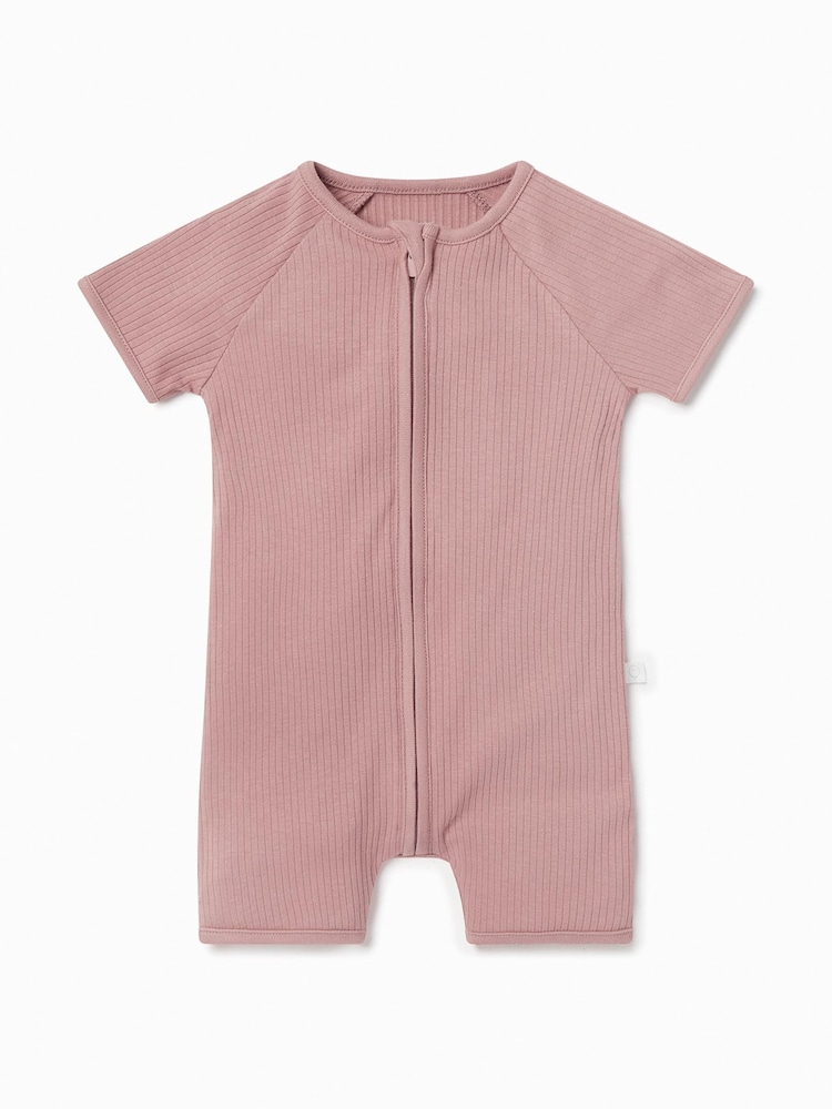 MORI Cotton & Bamboo Short Sleeve Zip-Up Baby Romper - Image 2 of 2