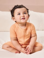 MORI Organic Cotton & Bamboo Short Sleep Zip Up Baby Romper - Image 1 of 4