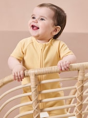 MORI Organic Cotton & Bamboo Short Sleep Zip Up Baby Romper - Image 1 of 4