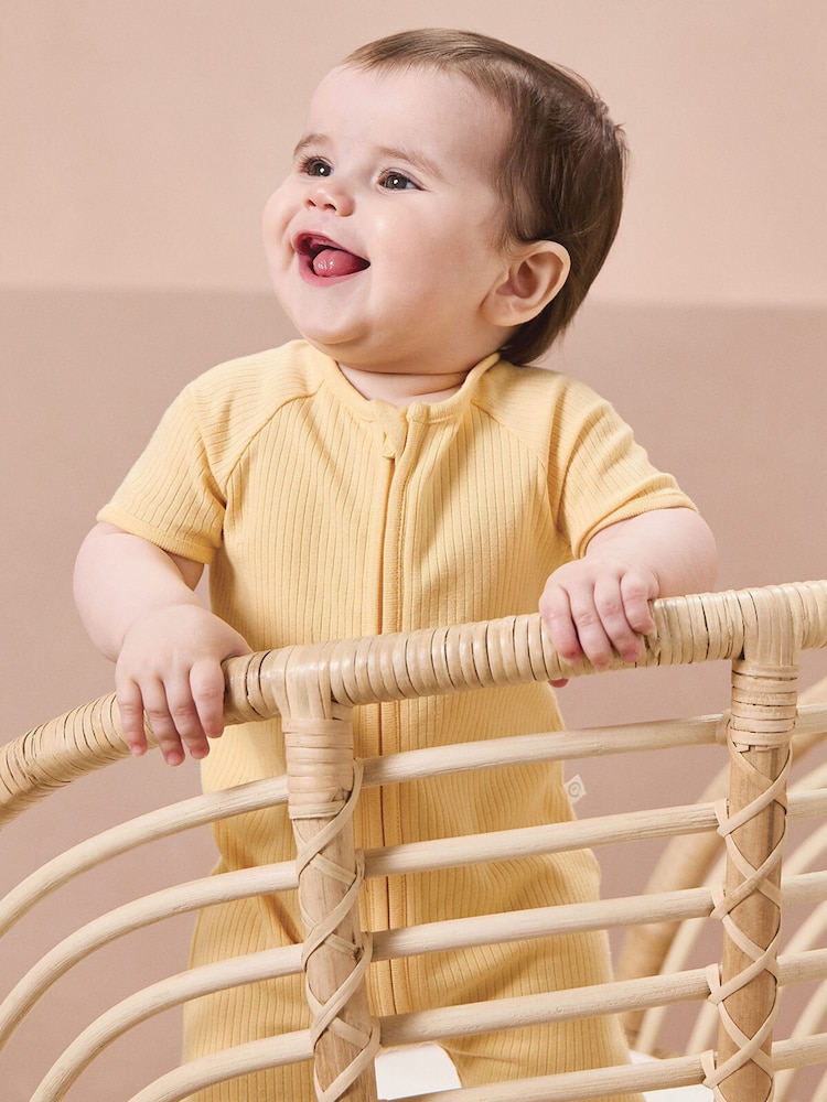 MORI Organic Cotton & Bamboo Short Sleep Zip Up Baby Romper - Image 1 of 4
