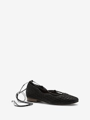 Black Forever Comfort® Leather Strappy Woven Ballerina Shoes - Image 2 of 4