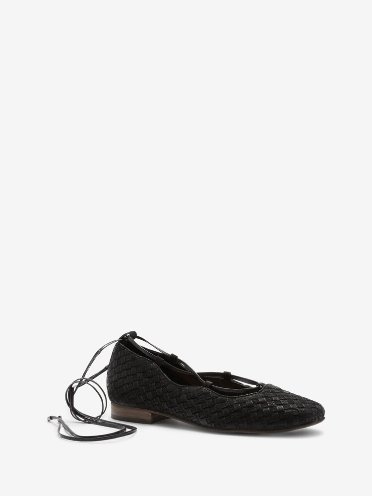 Black Forever Comfort® Leather Strappy Woven Ballerina Shoes - Image 2 of 4