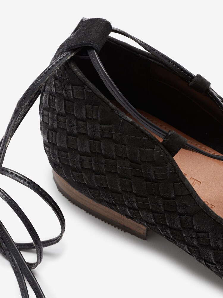 Black Forever Comfort® Leather Strappy Woven Ballerina Shoes - Image 4 of 4