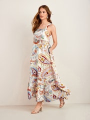 Cream Floral Cotton Tiered Midi Dress - Image 1 of 5