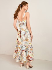 Cream Floral Cotton Tiered Midi Dress - Image 2 of 5