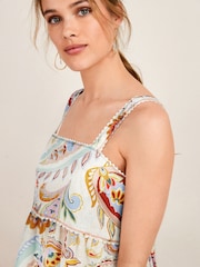 Cream Floral Cotton Tiered Midi Dress - Image 3 of 5