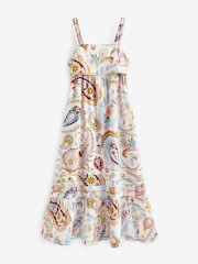 Cream Floral Cotton Tiered Midi Dress - Image 5 of 5