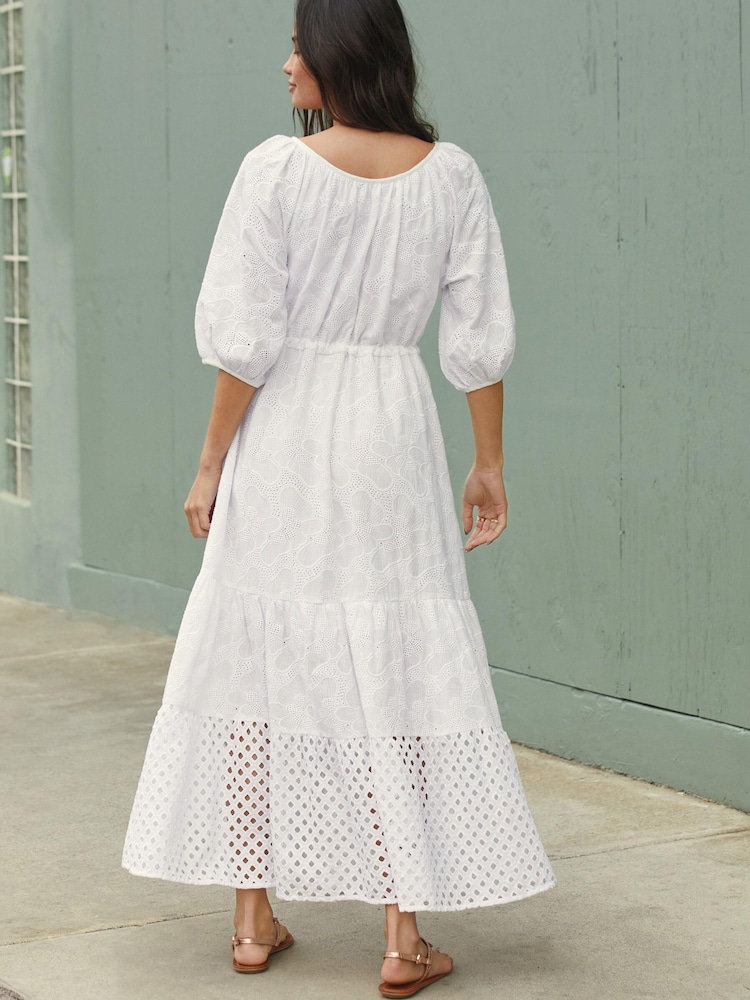 White Tiered Broidery Midi Dress - Image 2 of 3