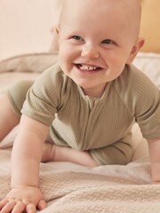 MORI Organic Cotton & Bamboo Short Sleep Zip Up Baby Romper - Image 2 of 3