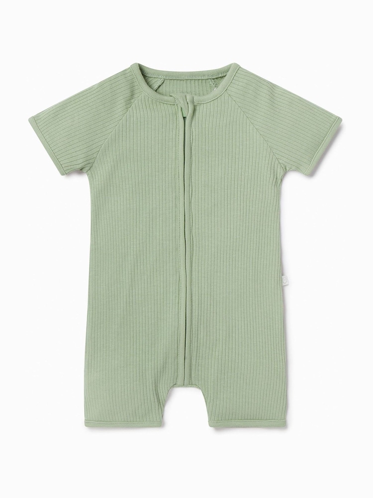 MORI Organic Cotton & Bamboo Short Sleep Zip Up Baby Romper - Image 3 of 3