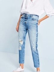 Mid Blue Wash Ripped Mom Jeans - Image 3 of 7