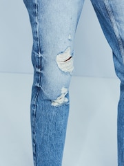 Mid Blue Wash Ripped Mom Jeans - Image 5 of 7