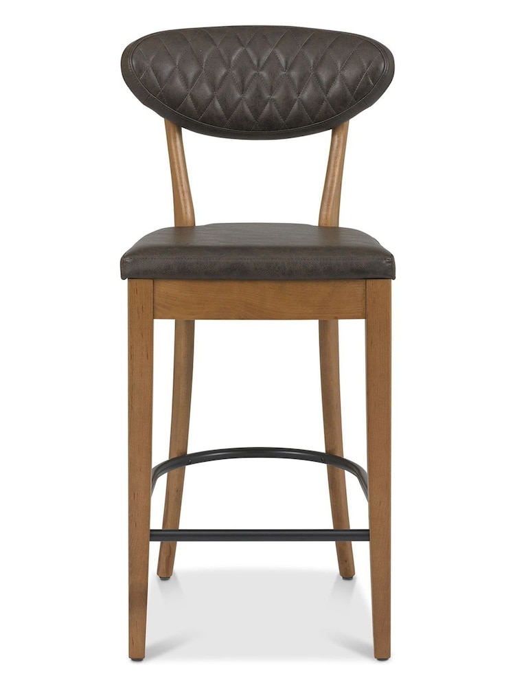 Bentley Designs Set of 2 Brown Margot Rustic Oak Upholstered Barstools - Image 2 of 3