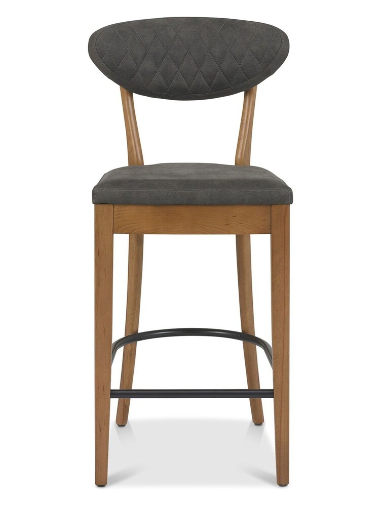 Bentley Designs Set of 2 Grey Margot Rustic Oak Upholstered Barstools - Image 2 of 3