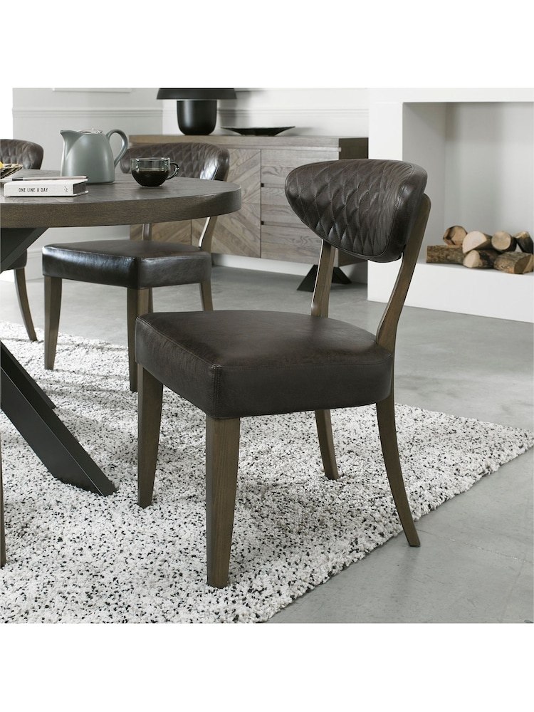 Bentley Designs Set of 2 Brown Margot Fumed Oak Leather Upholstered Chairs - Image 1 of 4