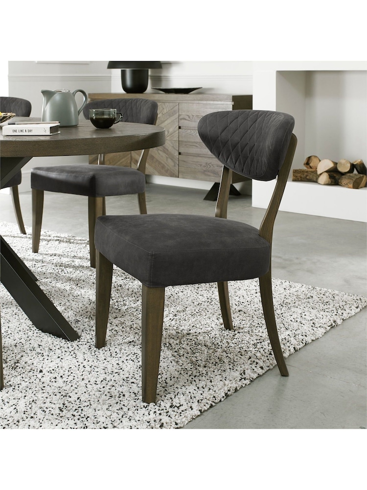 Bentley Designs Set of 2 Grey Margot Fumed Oak Leather Upholstered Chairs - Image 1 of 4