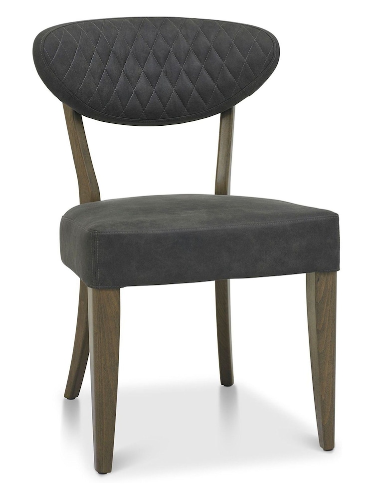 Bentley Designs Set of 2 Grey Margot Fumed Oak Leather Upholstered Chairs - Image 2 of 4