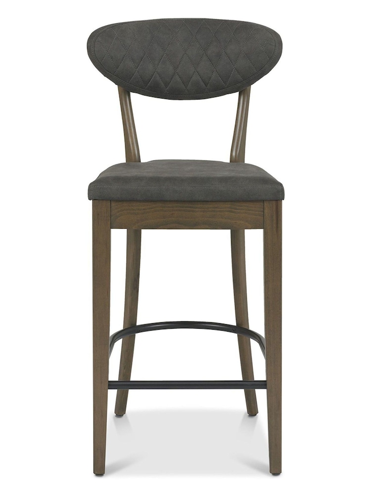 Bentley Designs Set of 2 Grey Margot Fumed Oak Upholstered Barstools - Image 2 of 3