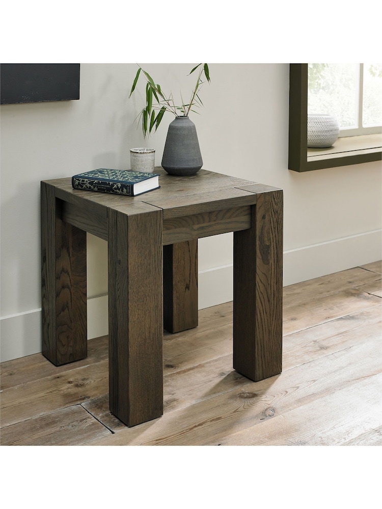 Bentley Designs Grey Logan Fumed Oak Lamp Table - Image 1 of 3