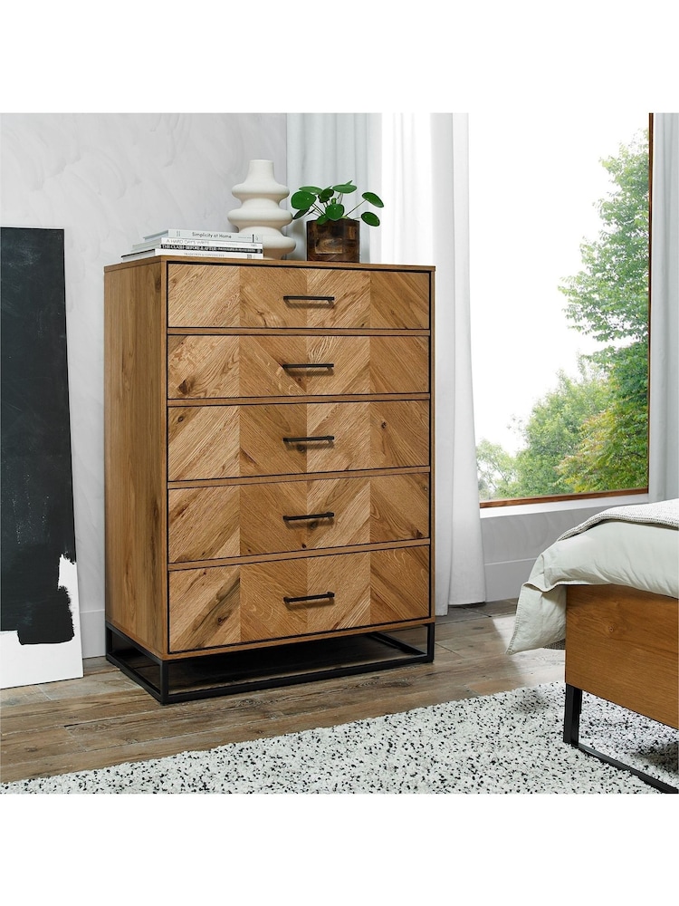 Bentley Designs Natural Riva Oak 5 Drawer Tall Chest - Image 1 of 4
