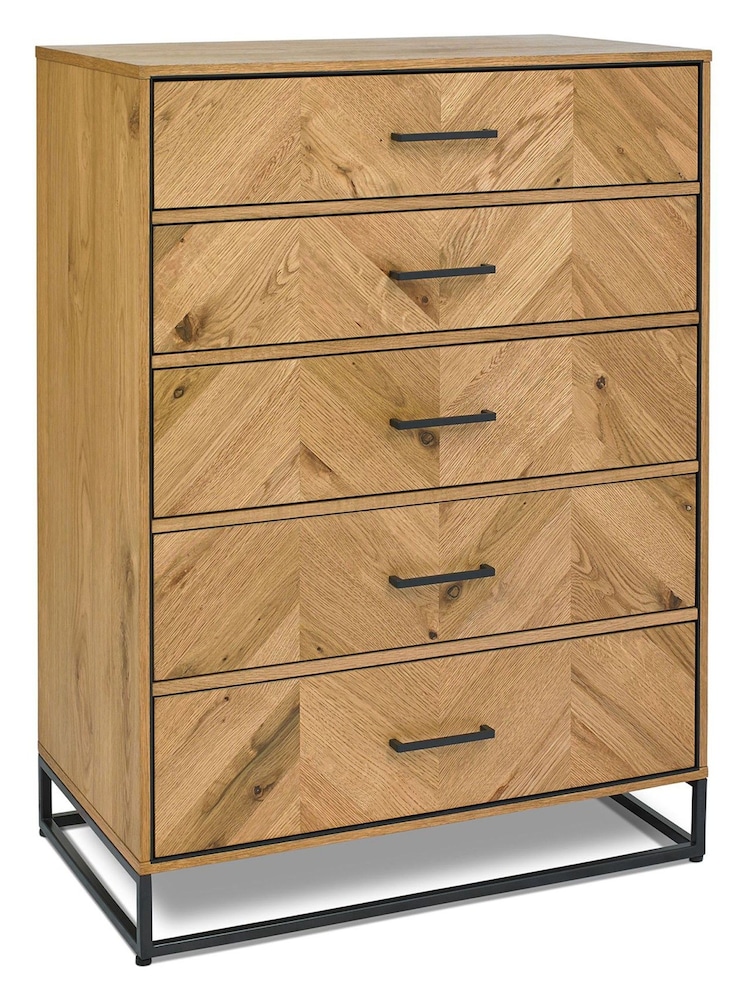 Bentley Designs Natural Riva Oak 5 Drawer Tall Chest - Image 2 of 4