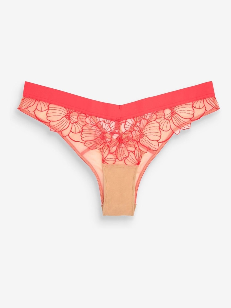 Pink Extra High Leg Embroidered Knickers - Image 1 of 1 Pink Extra High Leg Embroidered Knickers - Image 1 of 1