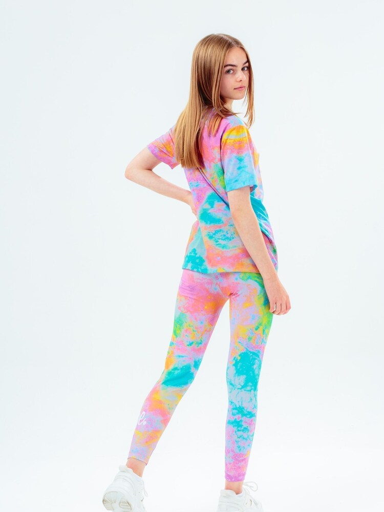 Hype. Girls Blue Tie Dye Glitter Script T-Shirt - Image 2 of 3