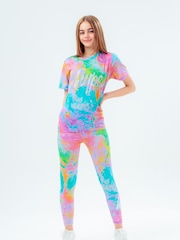 Hype. Girls Blue Tie Dye Glitter Script T-Shirt - Image 3 of 3