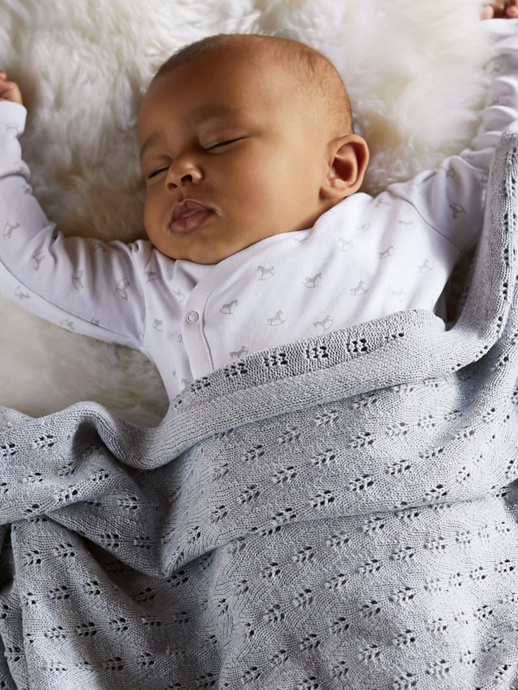 The Little Tailor Grey 100 Cotton Pointelle Baby Blanket