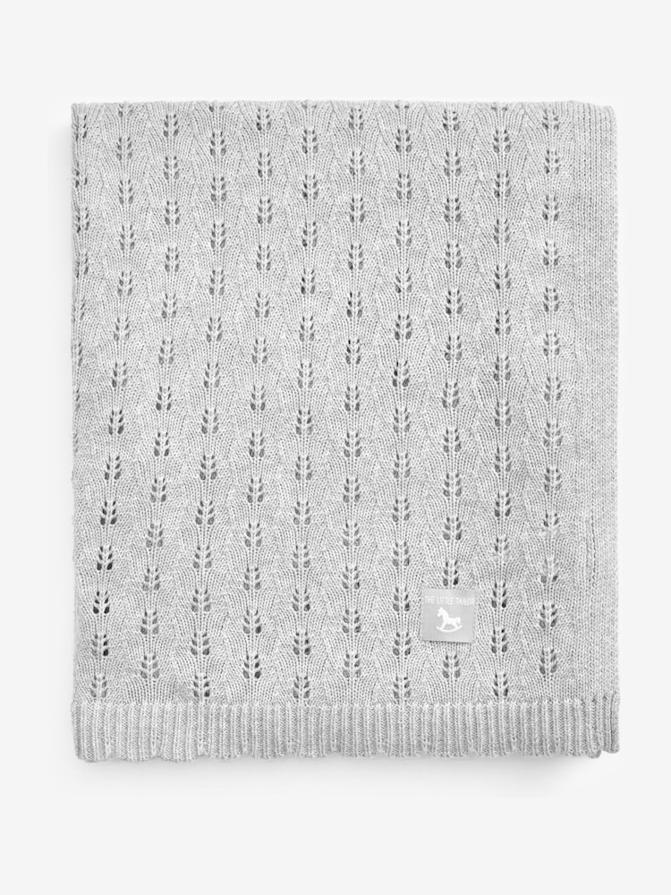The Little Tailor Grey 100% Cotton Pointelle Baby Blanket - Image 2 of 4