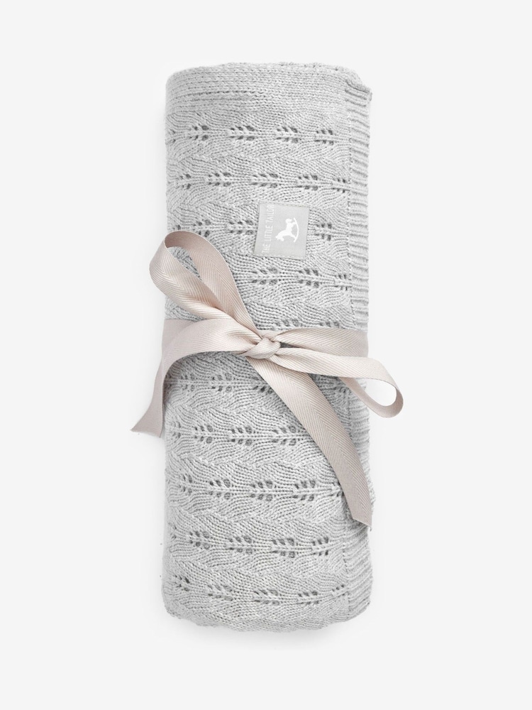The Little Tailor Grey 100% Cotton Pointelle Baby Blanket - Image 3 of 4