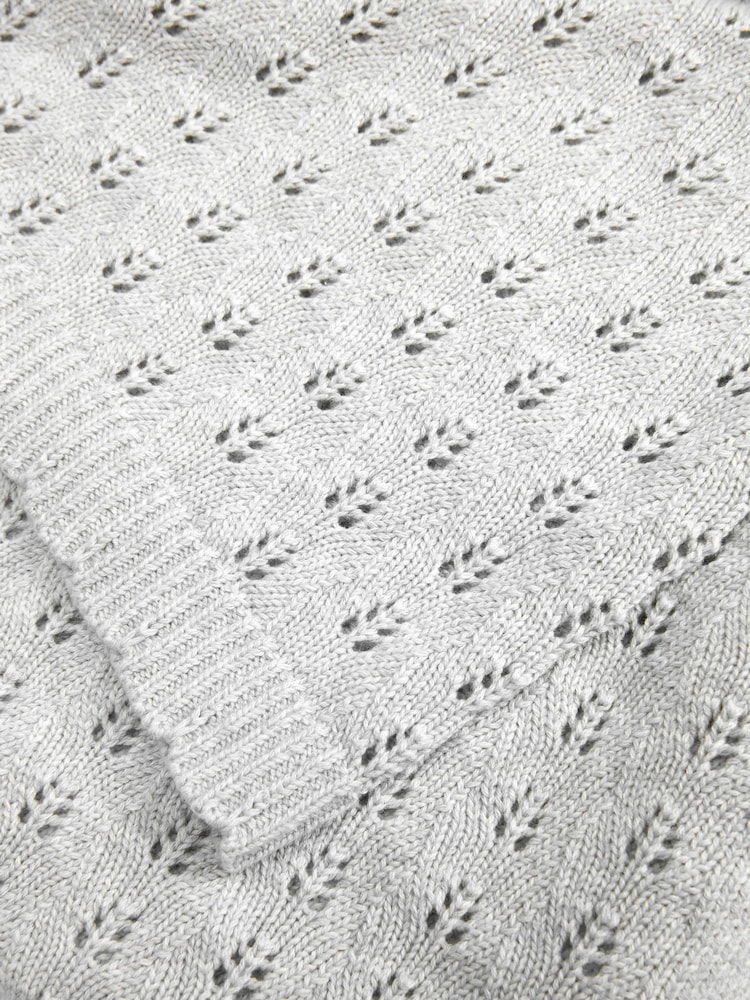 The Little Tailor Grey 100% Cotton Pointelle Baby Blanket - Image 4 of 4