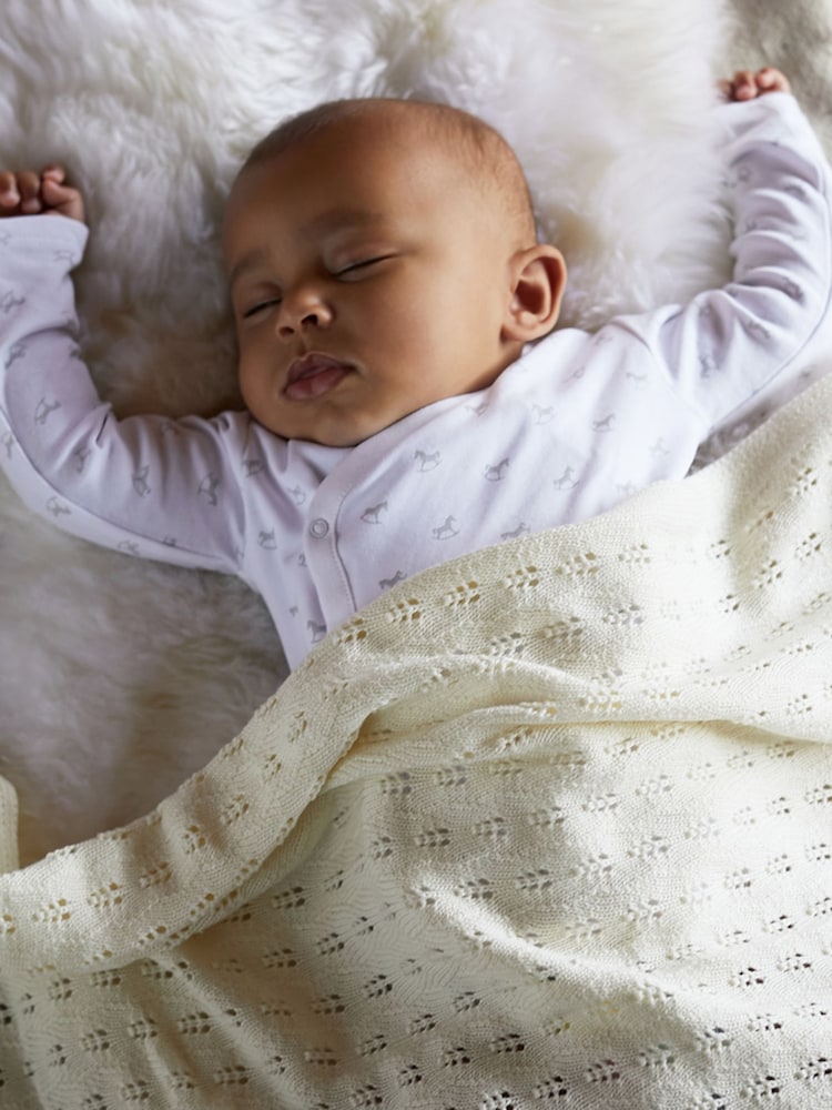 The Little Tailor Cream 100% Cotton Pointelle Baby Blanket - Image 1 of 4