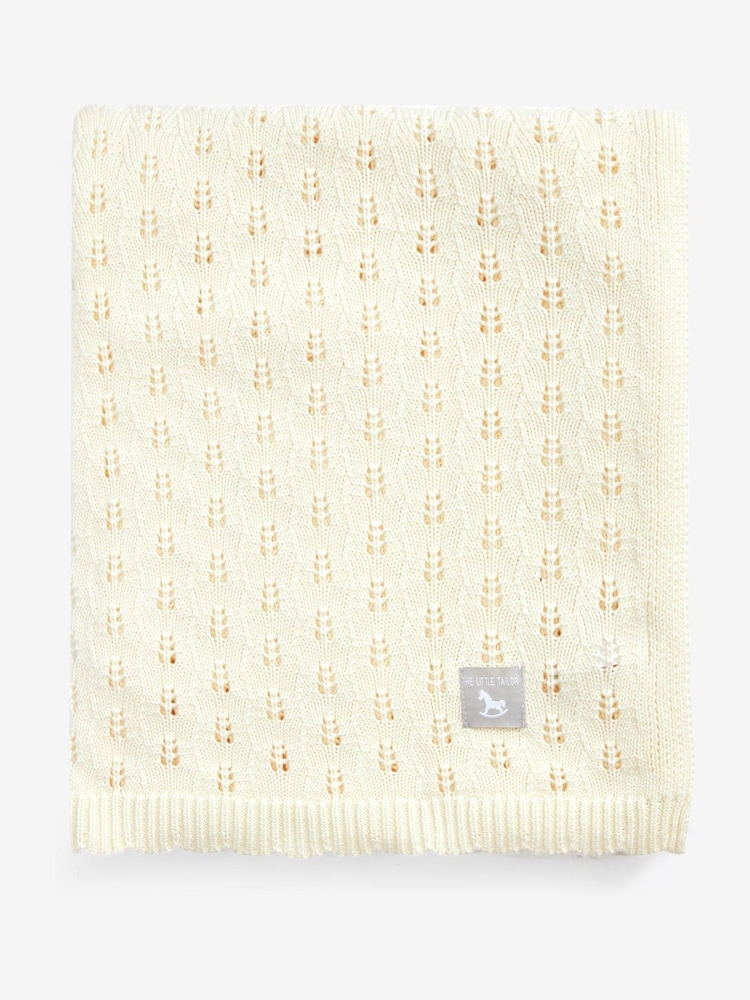 The Little Tailor Cream 100% Cotton Pointelle Baby Blanket - Image 2 of 4