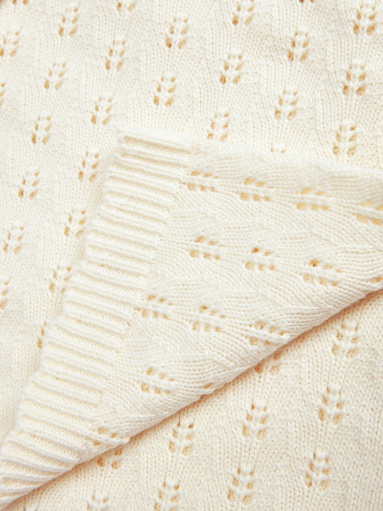 The Little Tailor Cream 100% Cotton Pointelle Baby Blanket - Image 4 of 4