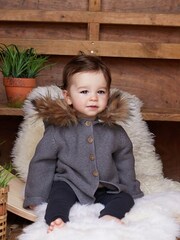 The Little Tailor Baby Faux-Fur Trimmed Hooded Jacket - Image 1 of 4