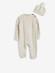 Haferflocken - The Little Tailor Baby-Geschenkset mit Strampler und Mütze Zopfmuster aus 100 % Baumwolle - Bild 2 von 9